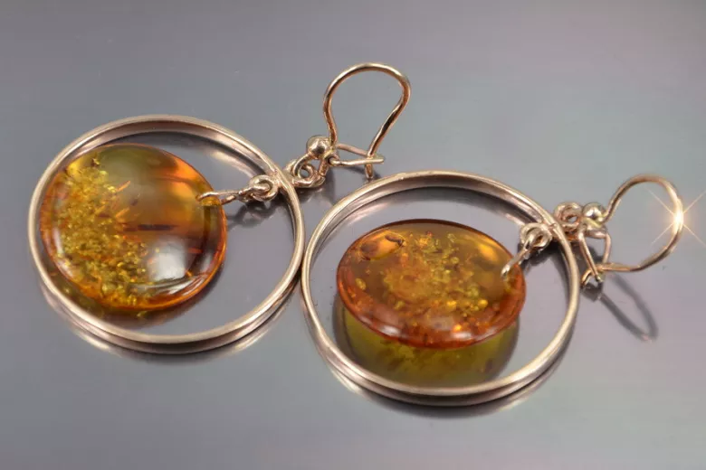 Russian Soviet silver rose gold plated 925 Amber earrings veab010